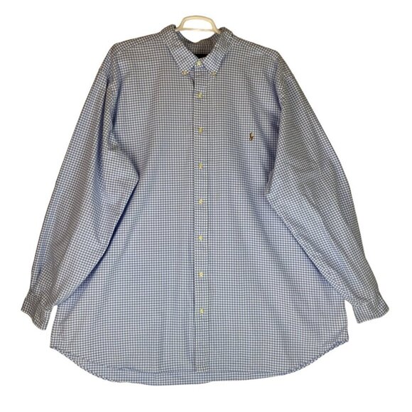 Polo Ralph Lauren Mens Shirt 4XLT Blue White Checkered Button-Down Preppy - Picture 2 of 6